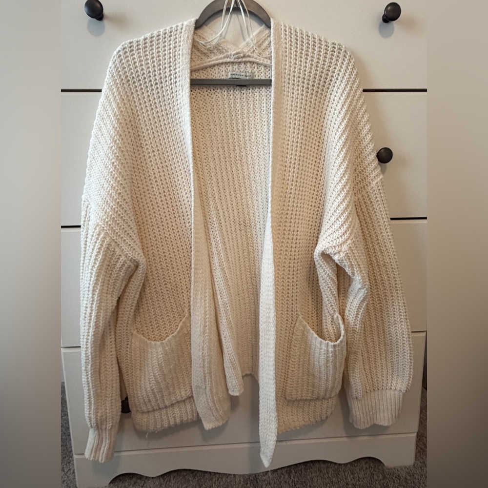 American Eagle Outfitters Cream Open-Front Chunky Knit Cardigan